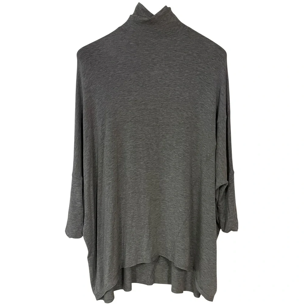 Free People We The Free Terry Top Gray Turtleneck Batwing Sleeve Oversized PS